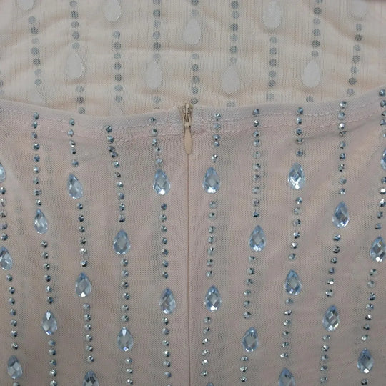 Women's Hot Drilling Craft Sexy Long Sleeve Mesh See Through Sequined Party Club Night Rhinestone Dress