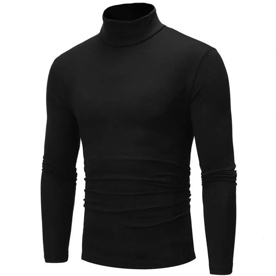 New Men's Solid Color Turtleneck T Shirts Male Slim Fit Long