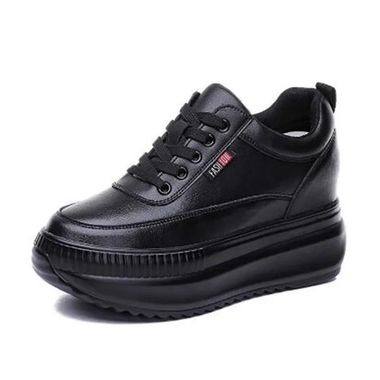 2024 Designer Platform Wedge Female Women 8CM Heels Sneakers Chunky Spring Autumn Shoes Women Genuine Leather Casual Black Shoes