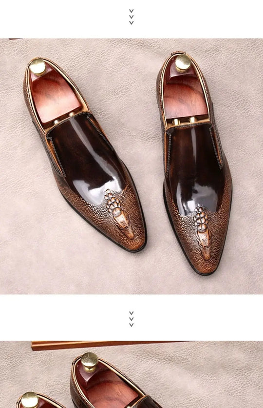 Men's Trendy Genuine Leather British-style Pointed Toe Dress Shoes, Lace-Up Business Formal Oxfords Shoes