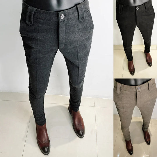 Autumn Winter Thickened Suit Pants Men Casual Slim Fit Straight