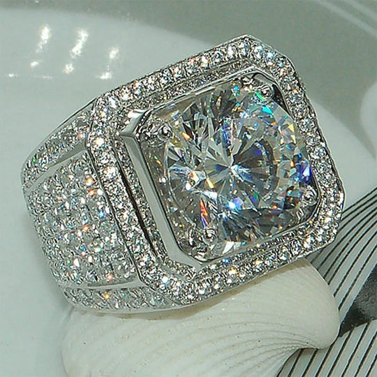 White Golden Iced Out HipHop Engagement Rings CZ Pinky Men Women Full Crystal Ring