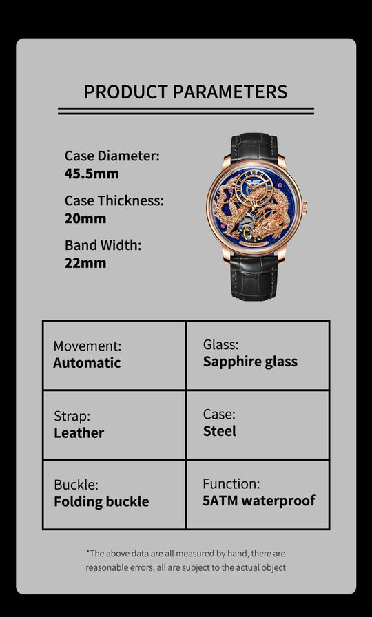 Men's Mechanical Watch Dragon Series M2797B Automatic Movement Leather Sapphire Men Wristwatches