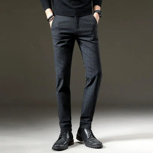 Men Casual  Slim   Plaid Chinos Trousers Business Pants Size 28-38