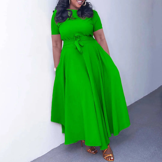 Elegant Women Dresses for Summer New Short Sleeve O Neck Sashes Pleated Ankle Length Luxury African Party Birthday Dress