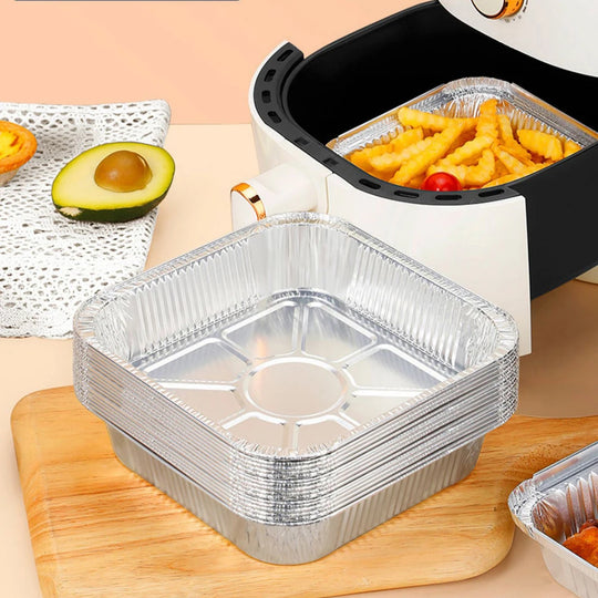 50PCS 20CM Square Air Fryer Aluminum Foil Pan Oven BBQ Tray Food