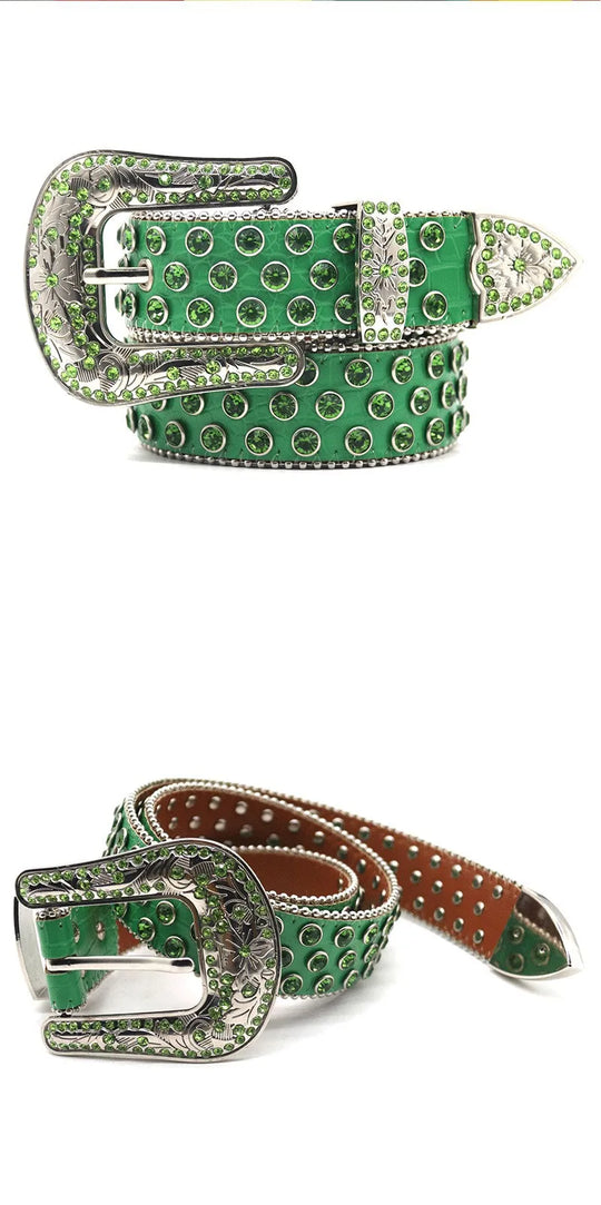 men & women fashion hip hop rock diamond studded belts soft leather rhinestone belt women designer waistband green pin buckle strapon