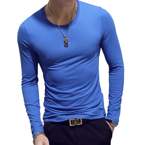 White Solid Color Basic Slim Men T-shirt Spring Autumn Bottoming Shirt