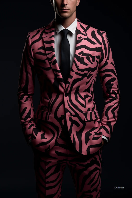 Fashion American Slim Men's Suit Men's Leopard Print Suit Casual Party Crocodile Suit Jacket Coat Bar Wedding Performance Set