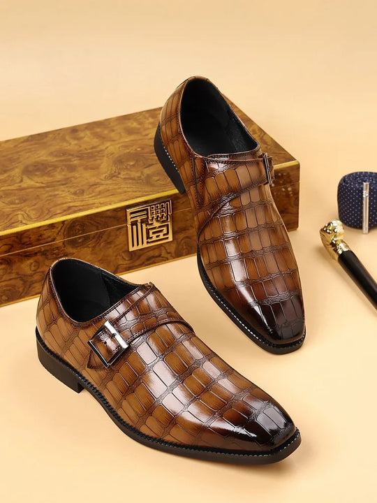 Gentleman Monk Strap Loafers Men's Crocodile Pattern Belt Buckle Leather Shoes Designer Formal Wedding Dress Homecoming Footwear