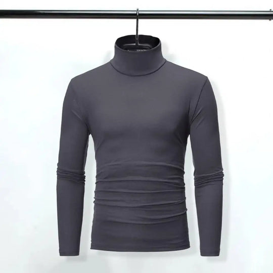 New Men's Solid Color Turtleneck T Shirts Male Slim Fit Long