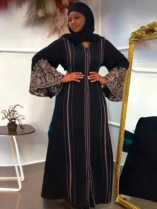African Traditional Dresses For Women Plus Size Hijab Abayas Dubai Party Dress Clothing Dashiki Embroidery Long Sleeve Maxi Robe