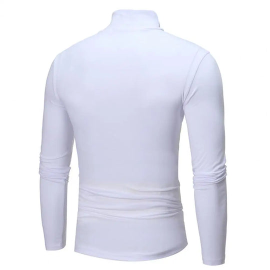 New Men's Solid Color Turtleneck T Shirts Male Slim Fit Long
