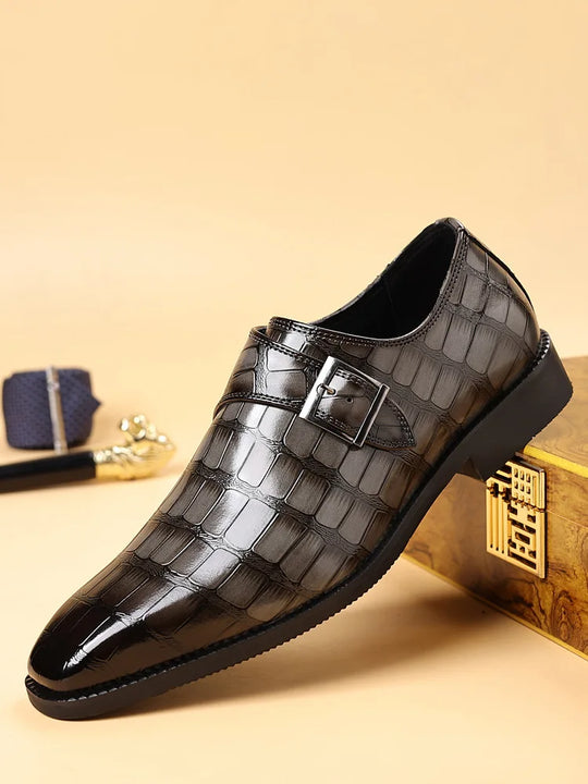 Gentleman Monk Strap Loafers Men's Crocodile Pattern Belt Buckle Leather Shoes Designer Formal Wedding Dress Homecoming Footwear