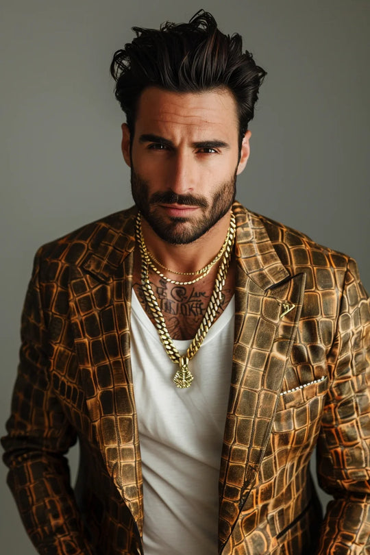 Fashion American Slim Men's Suit Men's Leopard Print Suit Casual Party Crocodile Suit Jacket Coat Bar Wedding Performance Set