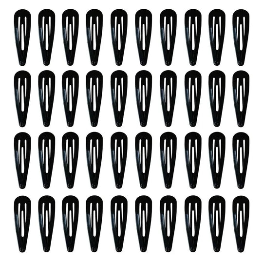 40 Pack Black 2 Inch Barrettes Women Metal Snap Hair Clips Accessories