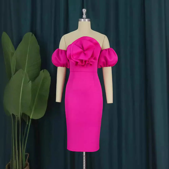 Women Sexy Bodycon Dresses Party Off Shoulder Ruffles Flower Event Celebrate Elegant Female Package Hips Vestidos African Gowns