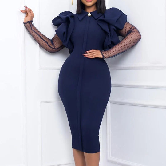 Women Slim Wrap Hip Dress Light Luxury Delicate Mesh Pleated Dresses Fashion Elegant Unique Sexy Party See Through Lace Vestidos
