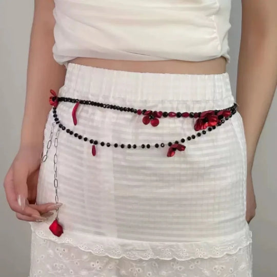 Designer Red belt Jewelry Multilayer Pearl waist chain for Women's Fashion Retro Character Playing Body Accessories Party Belts
