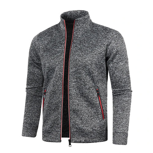 Men Knit Cardigan Thick Fleece Sweater Slim Zip-Up Jacket Warm Jumper