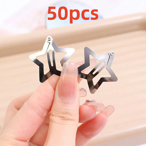 25/50Pcs Star Hair Clips for Girls Filigree Star Metal Snap Clip