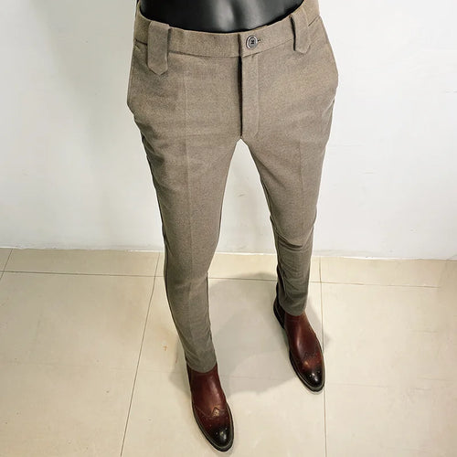 Autumn Winter Thickened Suit Pants Men Casual Slim Fit Straight