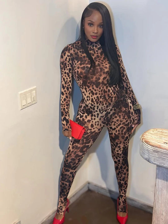 Weird Puss Zip Fit Jumpsuit Women Spring Y2K Leopard Print Full Sleeve Hipster Midnight Stretch Streetwear Workout Overalls