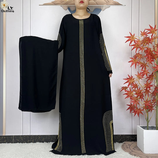 2024 New Muslim Chiffon Abayas For Women Robe Caftan Dubai Islam Clothing African Abaya Long Sleeved Fashion Dress With Turban