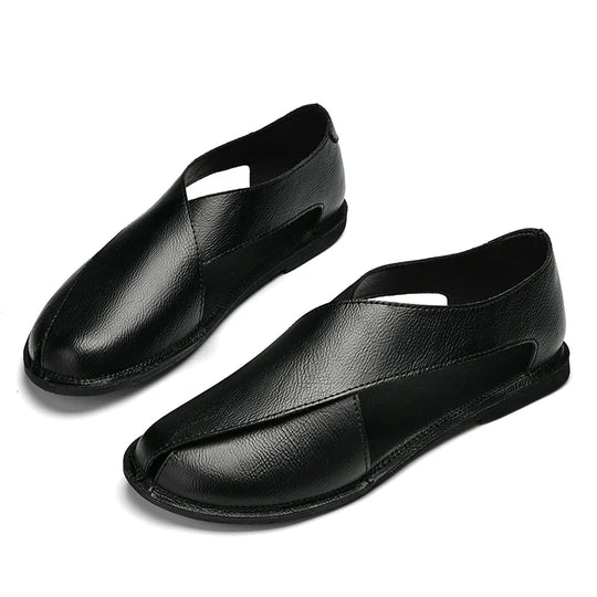 CLOHOO Men Sandals Summer Genuine Leather High Quality Roman Shoes Breathable Casual Non-Slip Male Slippers Free Shiping Shoes