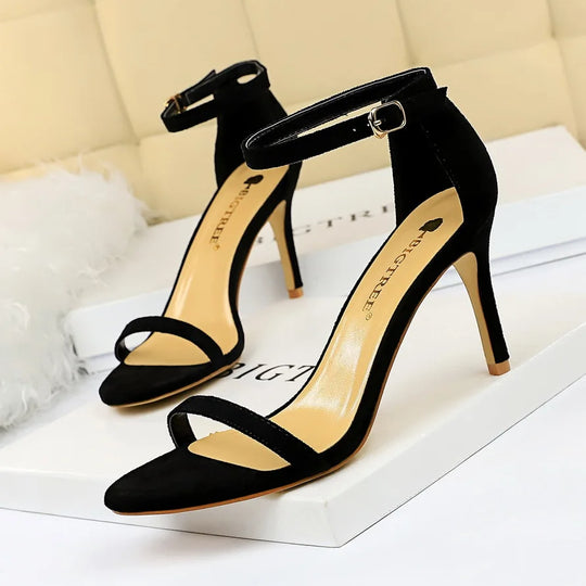 Women 8-11cm High Heels Flock Stripper Sandals Female Fetish Strappy Red Shoes Lady Valentine Green Summer Classic Sexy Pumps 5