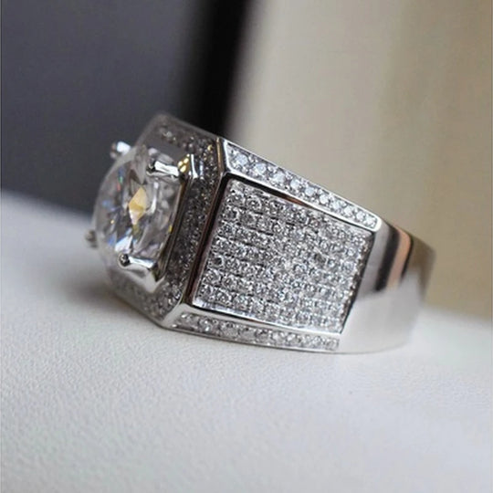 White Golden Iced Out HipHop Engagement Rings CZ Pinky Men Women Full Crystal Ring