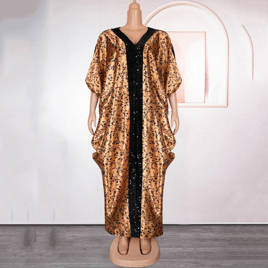 Party Dress Women Elegant Luxury V Neck Batwing Sleeve Sequined Loose Birthday Party Dinner Dress Cloth: Floor Length