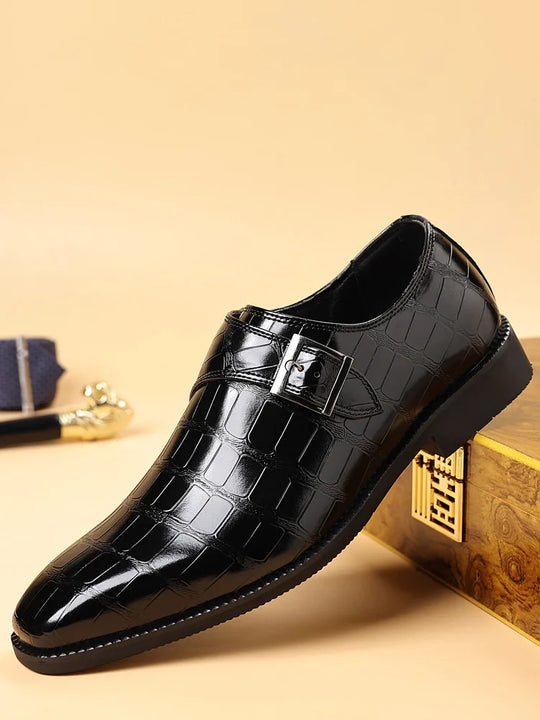 Gentleman Monk Strap Loafers Men's Crocodile Pattern Belt Buckle Leather Shoes Designer Formal Wedding Dress Homecoming Footwear