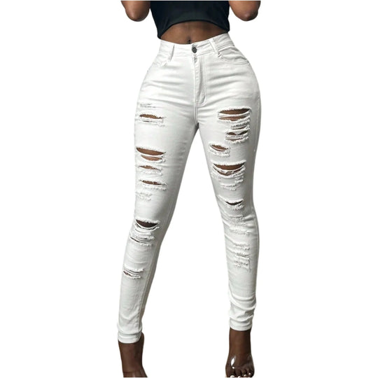 Black Ripped Jeans For Women Fashion High Waist Denim Pencil Pants Stretch Slim Skinny Trousers Machine Washable Skinny Jeans