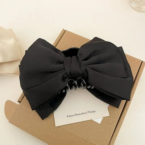 Elegant Women Bow Hair Claw Clips Double-sided Large Satin Shark Hair