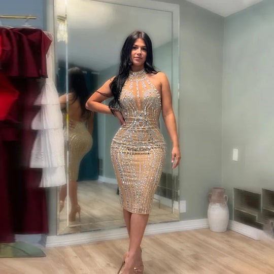 Backless Dress Sexy Wrap Buttocks Vestidos Women Party Dresses Sheath Slim Fit Spliced Summer Diamonds Knee Length