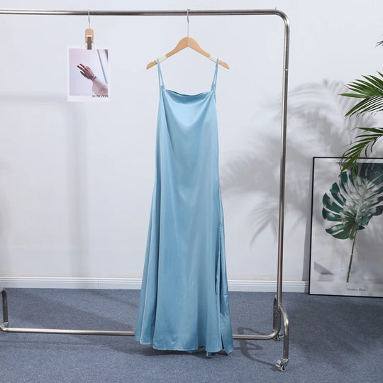Elegant Split Women' s Dresses Solid Square Collar Backless Sleeveless Long Dress Female 2025 Summer Party Evening Robes