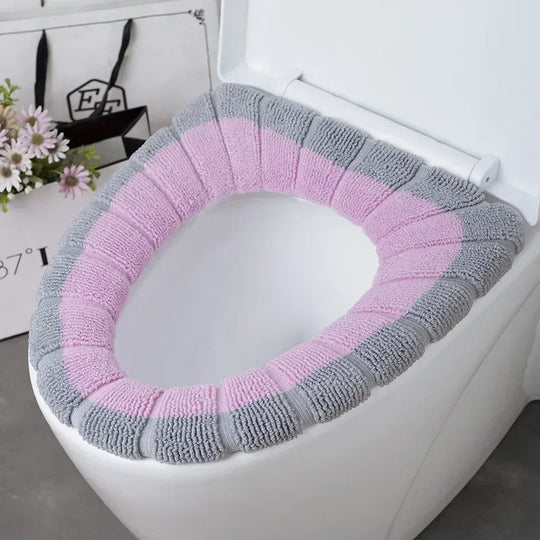 Universal Toilet Seat Cover Winter Warm Soft Seat Mat O-shaped Fleece Pad Bathroom Seat Cushion with Handle Bathroom Accessories