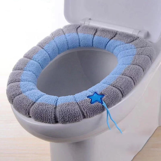 Universal Toilet Seat Cover Winter Warm Soft Seat Mat O-shaped Fleece Pad Bathroom Seat Cushion with Handle Bathroom Accessories