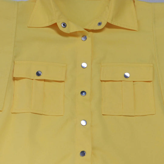 Women's Casual Solid Color Sleeveless Button Front Shirt Blouse and High Waist Big Swing Skirt 2pcs Set