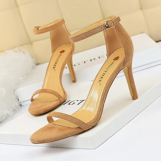 Women 8-11cm High Heels Flock Stripper Sandals Female Fetish Strappy Red Shoes Lady Valentine Green Summer Classic Sexy Pumps 5