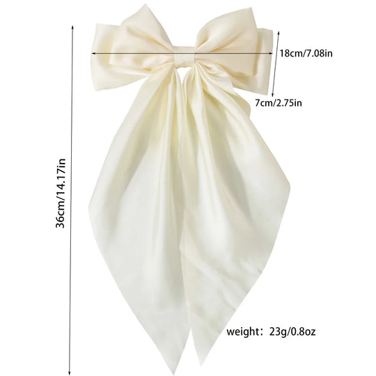Women Bow Ribbon Hair Clip Fashion Simple Solid Satin Spring Clip Hair