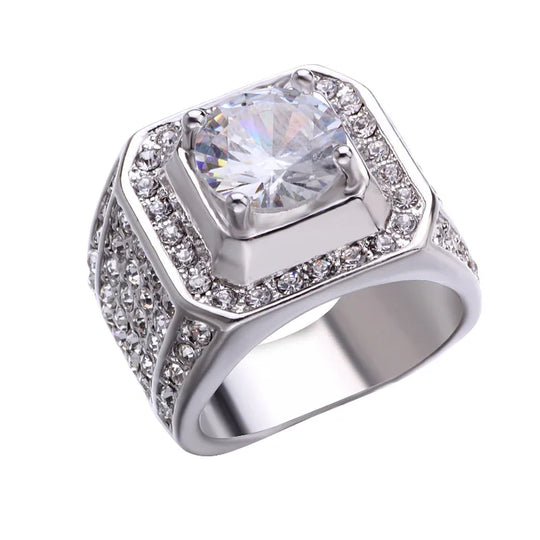 White Golden Iced Out HipHop Engagement Rings CZ Pinky Men Women Full Crystal Ring
