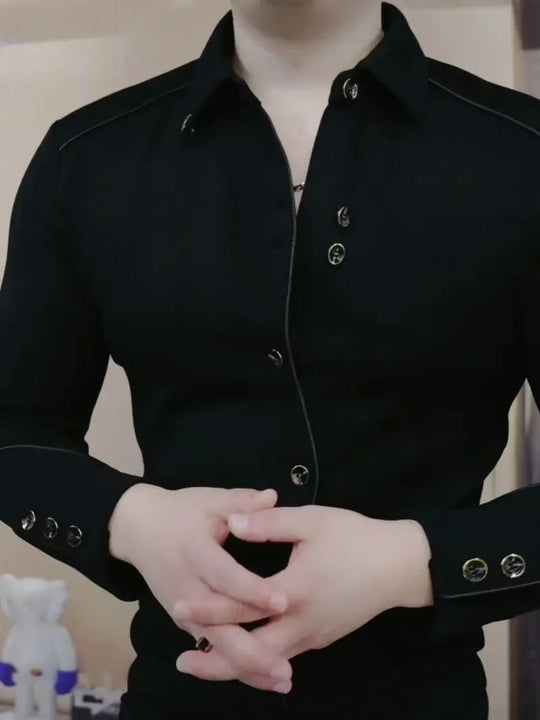 Autumn Winter Light Luxury Fashion High-end Men's Long Sleeved Lapel Sweatshirt New Trend Handsome Korean Version Slim Fit Shirt