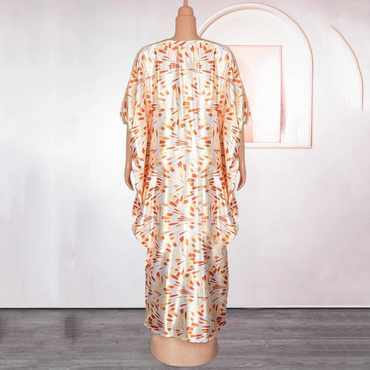 Party Dress Women Elegant Luxury V Neck Batwing Sleeve Sequined Loose Birthday Party Dinner Dress Cloth: Floor Length