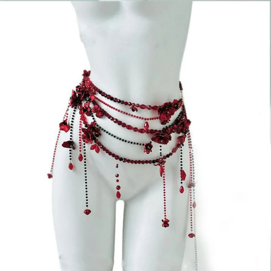Designer Red belt Jewelry Multilayer Pearl waist chain for Women's Fashion Retro Character Playing Body Accessories Party Belts