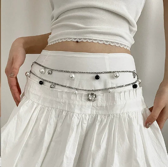 Designer Red belt Jewelry Multilayer Pearl waist chain for Women's Fashion Retro Character Playing Body Accessories Party Belts