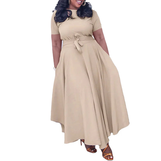 Elegant Women Dresses for Summer New Short Sleeve O Neck Sashes Pleated Ankle Length Luxury African Party Birthday Dress