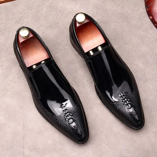 Men's Trendy Genuine Leather British-style Pointed Toe Dress Shoes, Lace-Up Business Formal Oxfords Shoes