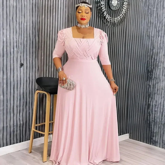 Curvy Elegant African Maxi Dress Half Sleeve Wedding Evening Gown for Women 2026 New Fashion Turkey Muslim Party Dress